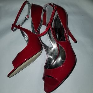 Guess Red Shiny Patent Leather Strap Heels